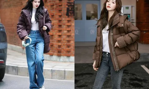 Mặc áo phao nên phối với quần jeans bó sát hay quần ống rộng? Chị em sành thời trang đều áp dụng công thức này