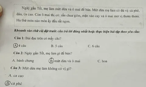 Giáo viên lớp 1 ra bài tập Tiếng Việt về mứt dừa ngày Tết, phụ huynh hoang mang khi nhìn đáp án