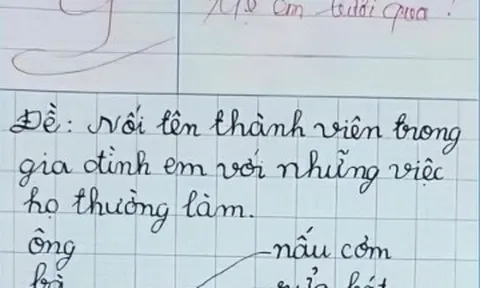 Bé học sinh đạt điểm 9 bài tập tiếng Việt nói về gia đình, lời phê của cô giáo khiến mẹ “đỏ mặt”