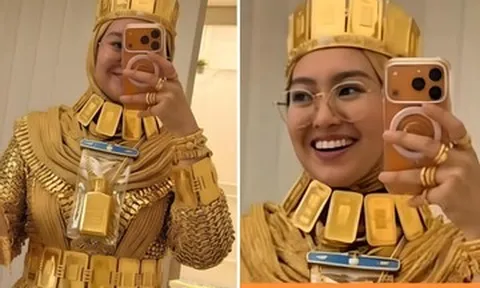 Cô dâu 'phủ' vàng từ đầu đến chân ở Dubai gây tranh cãi