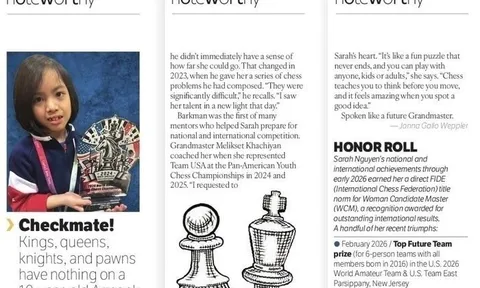 Kỳ thủ nhí cờ vua gốc Việt 10 tuổi gây chú ý trên tạp chí Mỹ