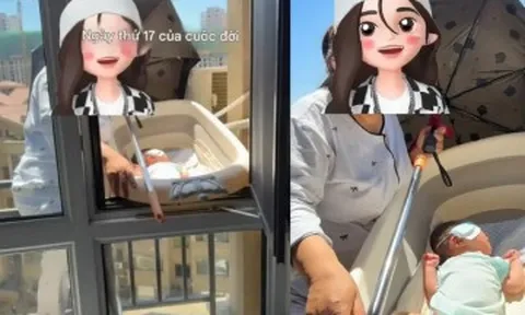 Mẹ mang con ra ngoài cửa sổ tầng cao để "phơi nắng trị vàng da", dân mạng nhìn hoảng hốt vì quá nguy hiểm