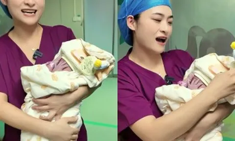Bác sĩ vừa bế em bé sơ sinh ra ngoài phòng mổ, cả nhà chưa kịp nhìn, đứa trẻ đã liên tục lấy tay che mặt