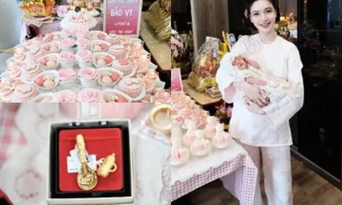 Mỹ nhân VTV sinh con cho chồng doanh nhân, làm mâm cúng đầy tháng cho con trong cơ ngơi bạc tỷ đẹp mê, nhìn kỹ toàn vàng