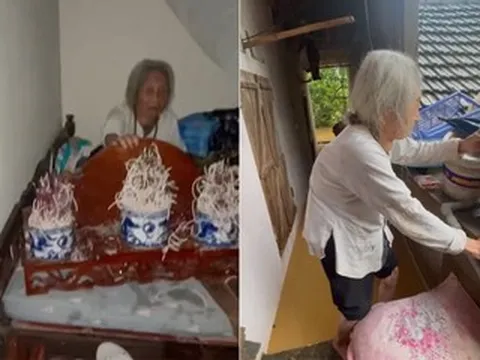 Cụ bà 91 tuổi ở Thái Nguyên ngồi canh bát hương chồng trong căn nhà ngập nặng