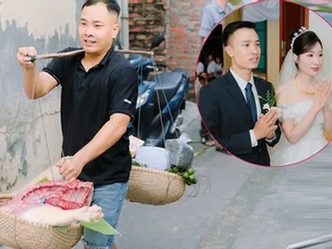 Nhà trai gánh 20kg thịt lợn, 1 buồng cau đi hỏi cưới cô gái Hà Nội gây sốt