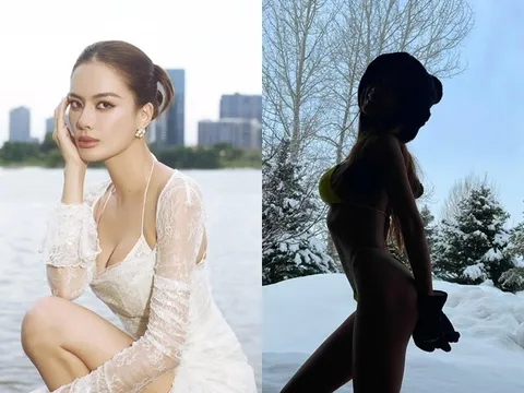 Hoa hậu quốc tế mặc bikini mỏng tang khoe body uốn lượn như cầu trượt dưới trời tuyết lạnh, không cần dùng AI để đu...