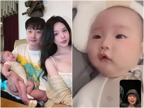Khoảnh khắc con trai 2 tháng tuổi đáng yêu của Trọng Lân