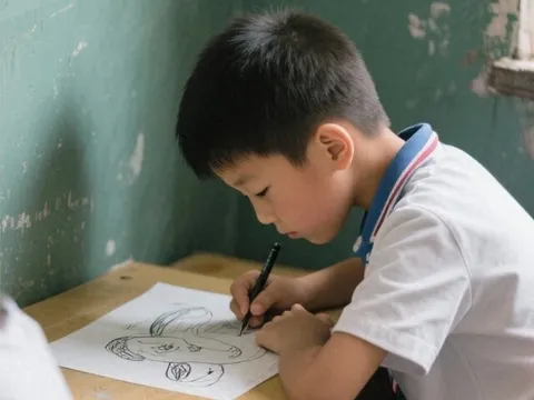 Vẽ tranh đề tài “một ngày của em”, bé học sinh khiến cô giáo bật khóc ngay sau khi nhìn thấy nội dung