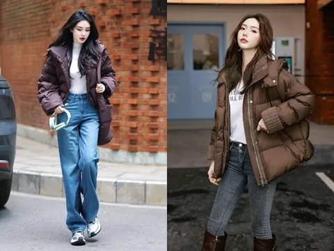 Mặc áo phao nên phối với quần jeans bó sát hay quần ống rộng? Chị em sành thời trang đều áp dụng công thức này