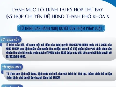 Danh mục 28 tờ trình dự kiến tại Kỳ họp thứ 7 HĐND TPHCM khóa X