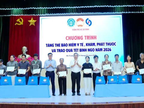 Tặng thẻ BHYT, quà Tết, khám bệnh miễn phí cho 100 hộ dân xã Hồ Tràm