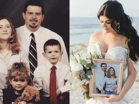 Cô dâu mang theo ảnh bố mẹ đã mất vào lễ đường gây xúc động