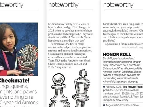 Kỳ thủ nhí cờ vua gốc Việt 10 tuổi gây chú ý trên tạp chí Mỹ