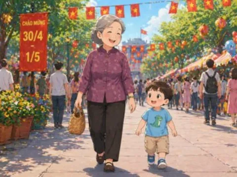 Trong bức hình, bà nội đã mắc một sai lầm khi đưa cháu trai đi chơi dịp Lễ, ai tinh ý mới nhìn ra
