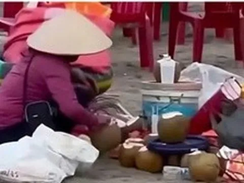 Gom nước dừa thừa ở bãi biển Ninh Bình: Chủ quán bị cấm kinh doanh