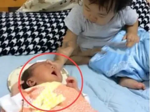 Người mẹ tỉnh giấc vì tiếng con khóc giữa đêm, vừa bật đèn thấy con gái có hành động khó tin với em sơ sinh