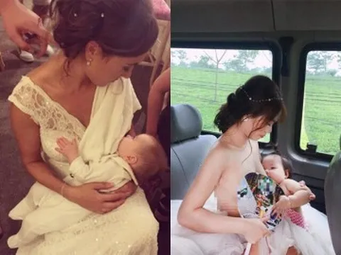 Khoảnh khắc cô dâu Việt xinh đẹp cho con bú khiến dân mạng nức nở "Bố đứa trẻ là người hạnh phúc nhất!"