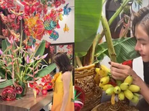 Cây chuối, cành hồng trang trí Trung thu trong biệt phủ 1.000m2 của Vân Trang