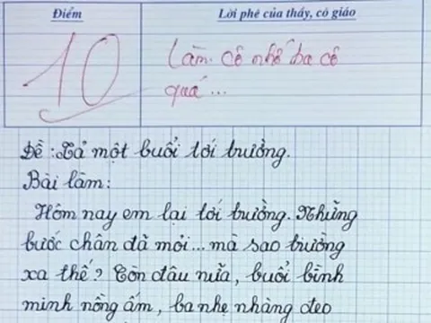 Bài văn tả một buổi sáng đến trường của học sinh đạt điểm 10 tuyệt đối, lời phê của cô giáo gây xúc động