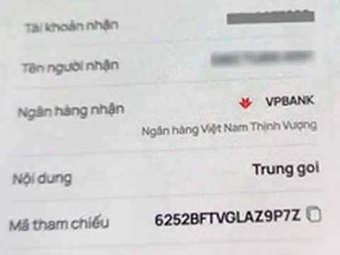 Công an xác minh giao dịch chuyển 25.000.000 đồng đ với nội dung "Trung goi"